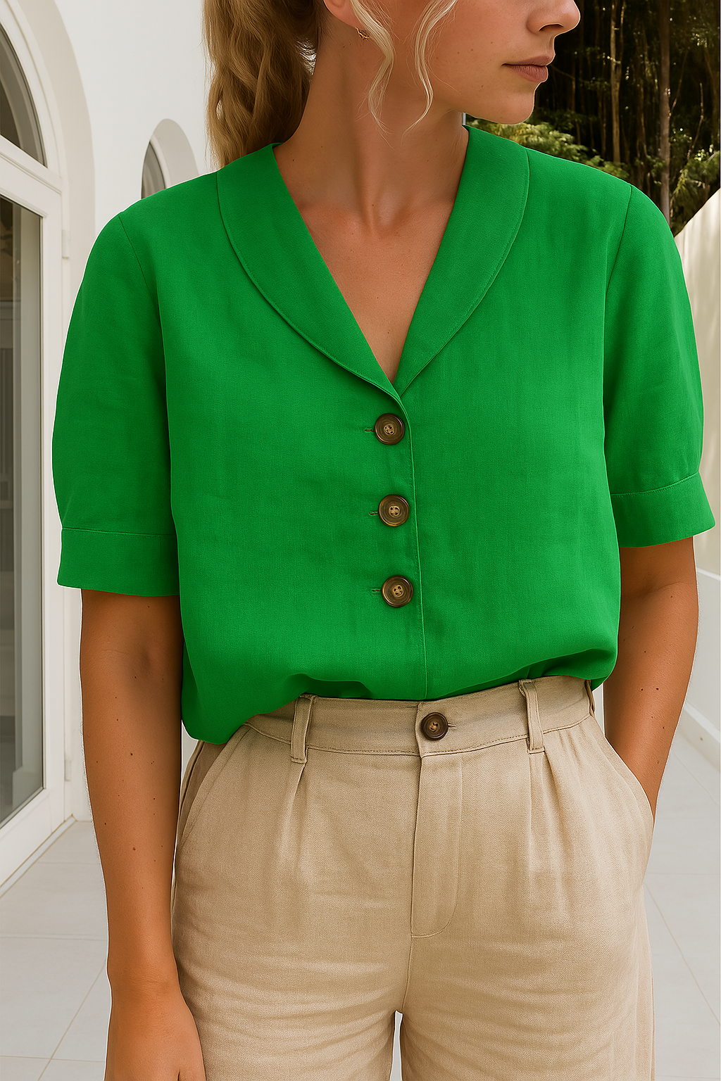 Trendy Katoenen V-hals Shirt voor Dames