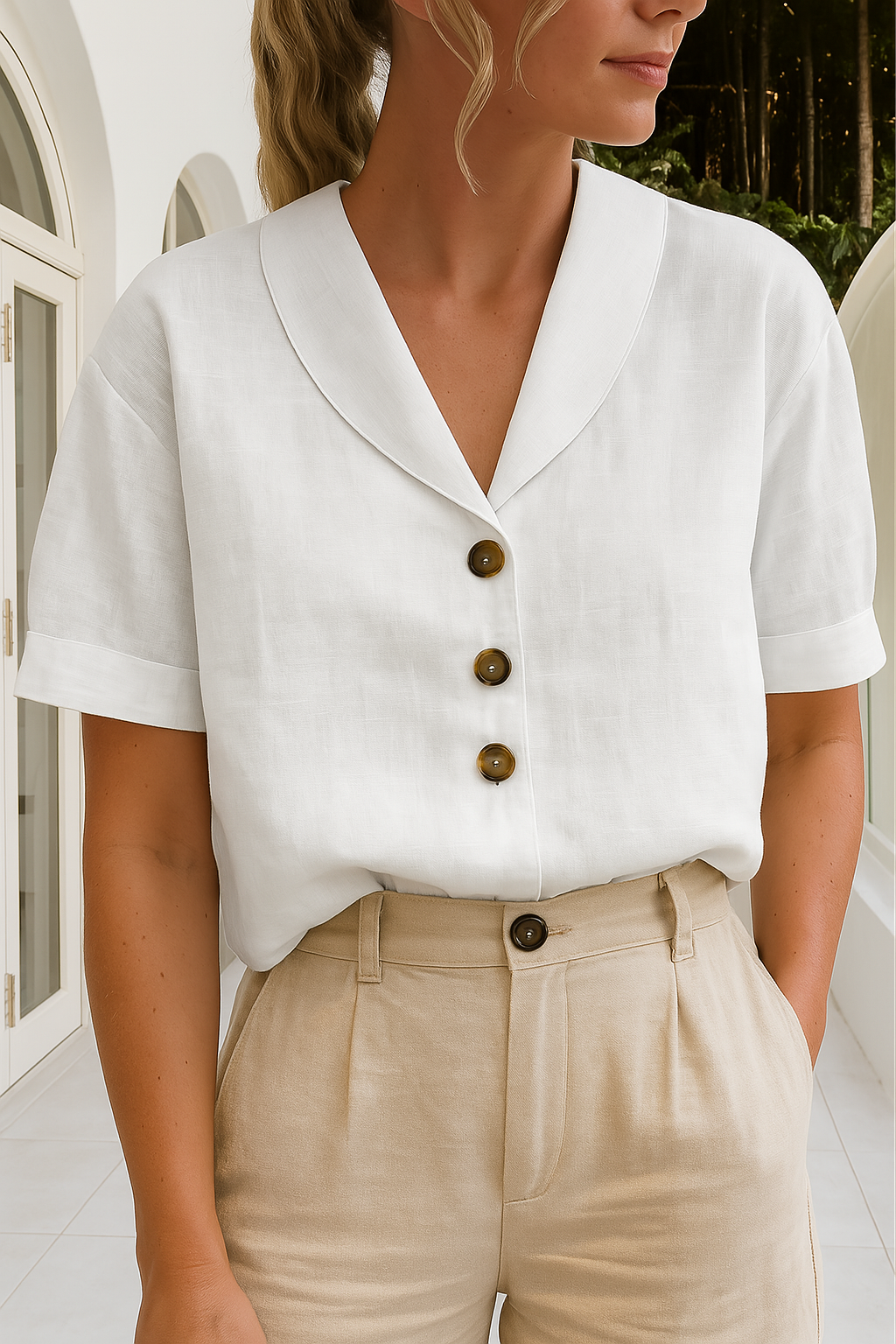Trendy Katoenen V-hals Shirt voor Dames