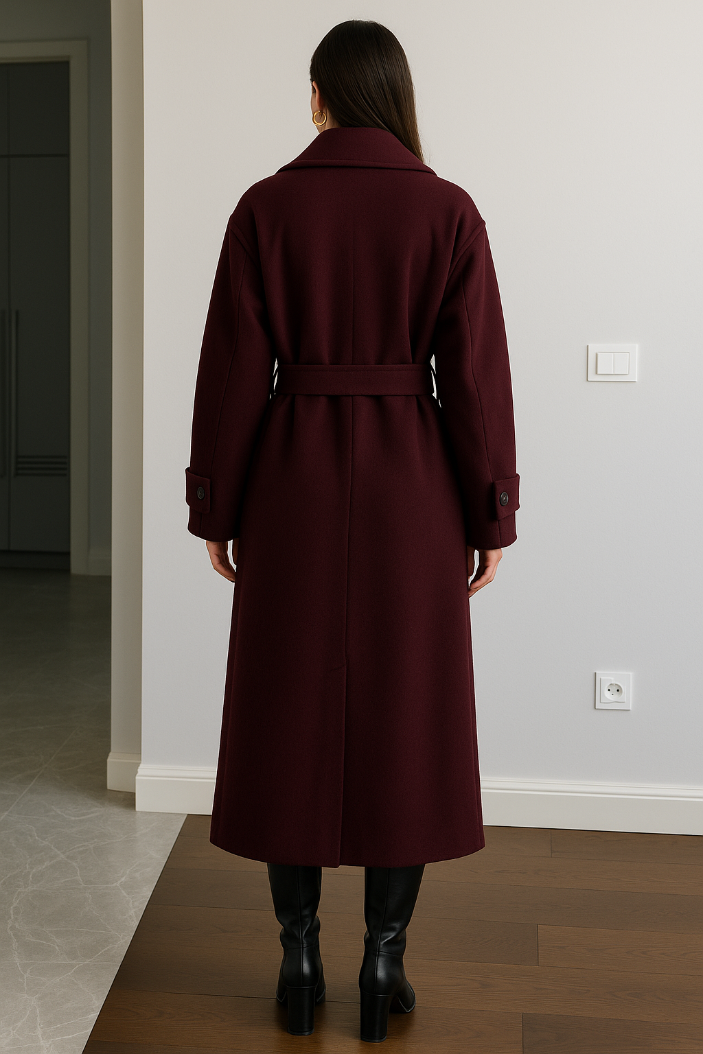 Burgundy damesmantel | Oversized jas van wolblend met tijdloze elegantie