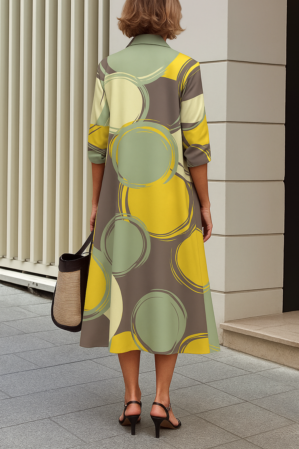 Carla | Dames overhemdjurk – Urban abstract polka dot print in aardse kleuren