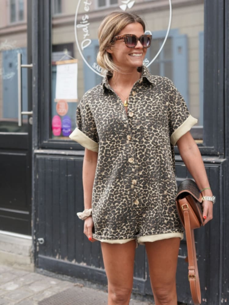 Dames Casual Shirt Romper – Katoen, Effen, Geschikt voor dagelijks gebruik