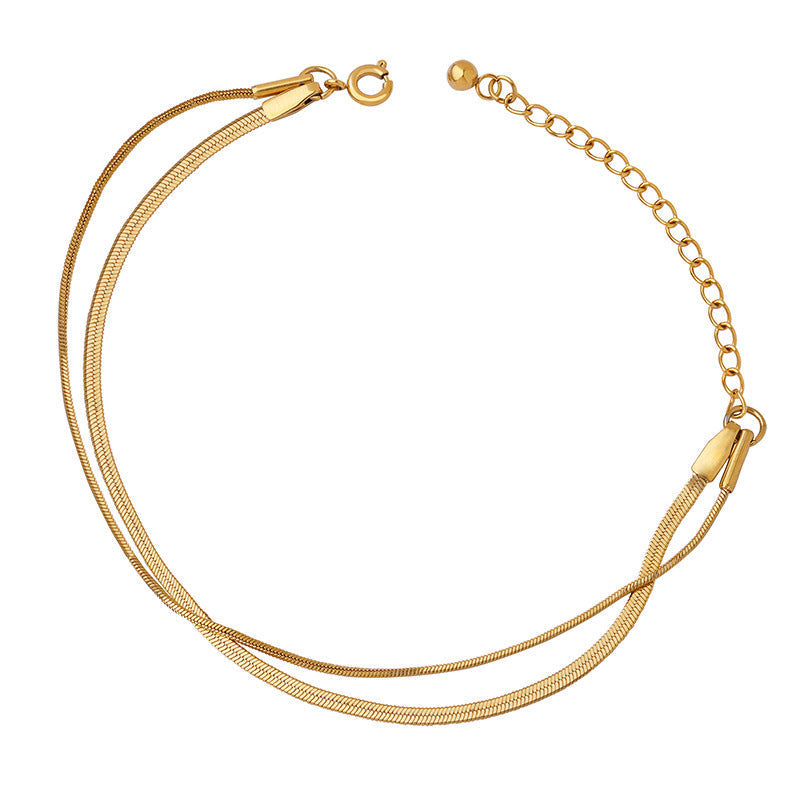 Bertha | Gouden dames dubbele armband – verfijnd ontwerp met slangenketting en glanzende afwerking