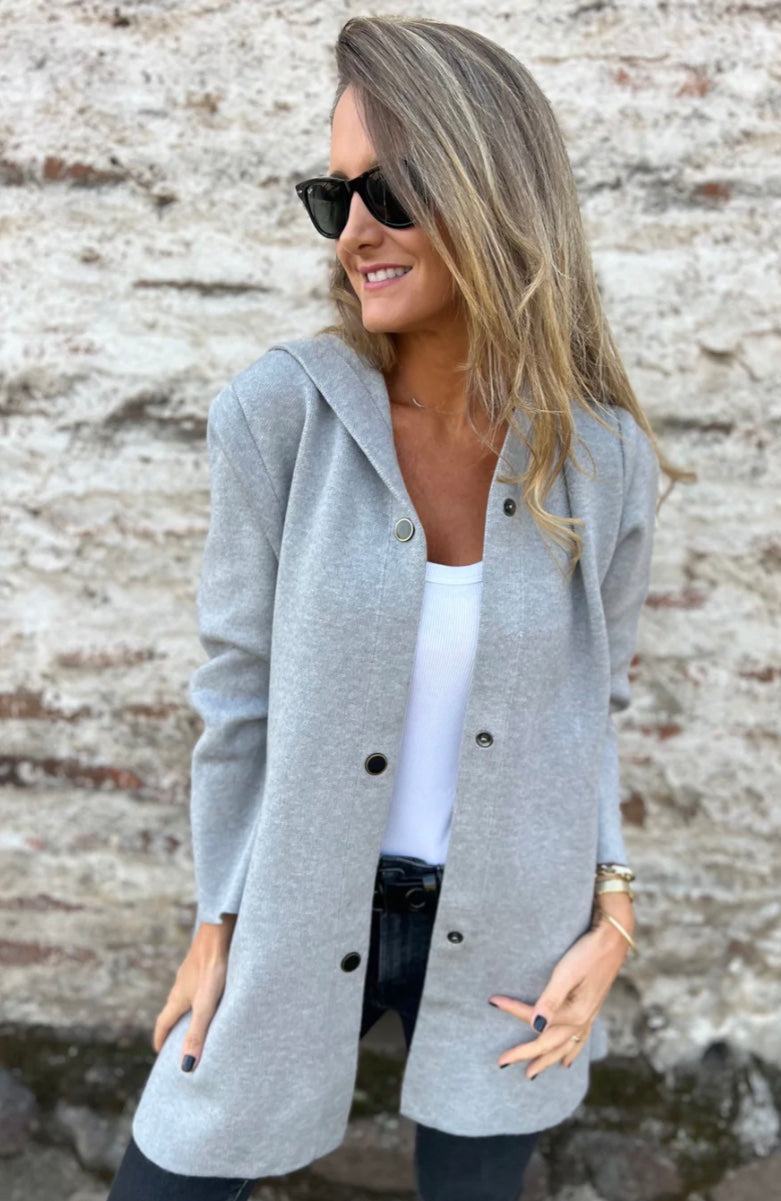 Venus Casual Vest met Capuchon | Damesvest in Katoenmix met Enkelrijige Knoopsluiting