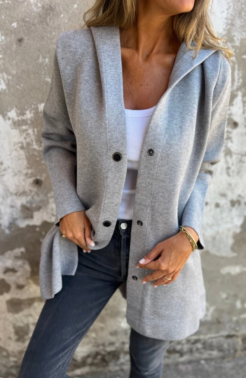 Venus Casual Vest met Capuchon | Damesvest in Katoenmix met Enkelrijige Knoopsluiting