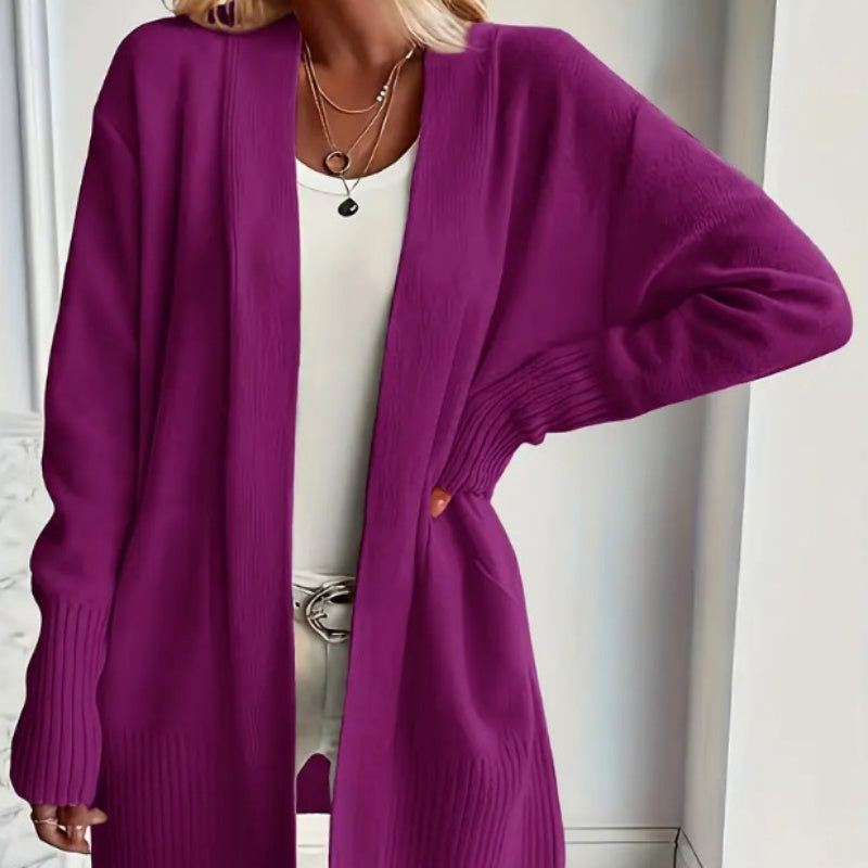 Dames Lange Cardigan met Zakken en Geribbelde Manchetten