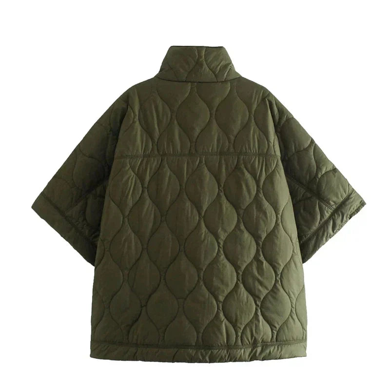 Oversized poncho-jas | Gewatteerde damesjas met opstaande kraag en streetstyle flair