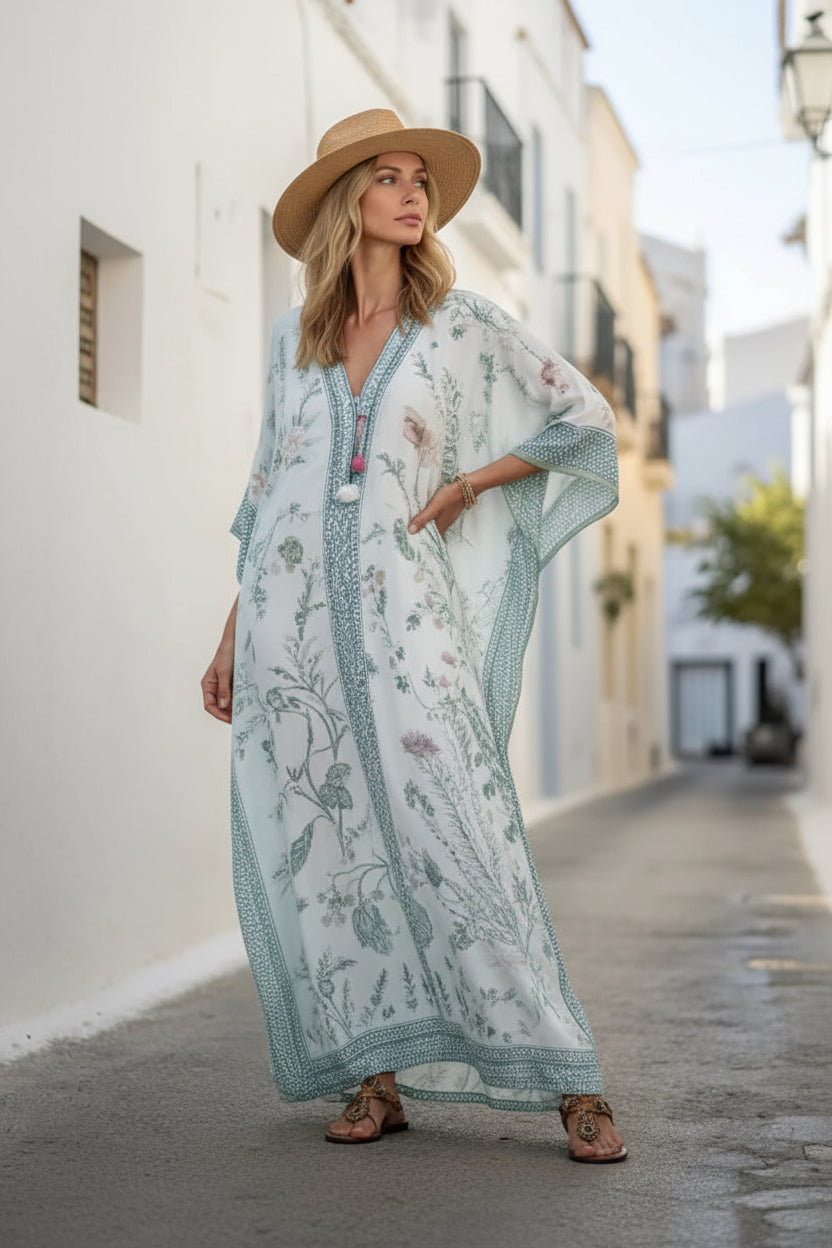 Dames A-lijn Kaftan – Met V-hals, Geschikt voor Zomer en Casual Gebruik