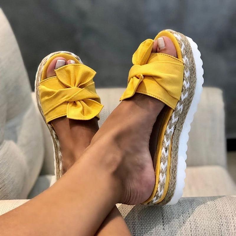 Platform Sandalen met Strik | Dames sandalen met gevlochten zool en vrouwelijke look