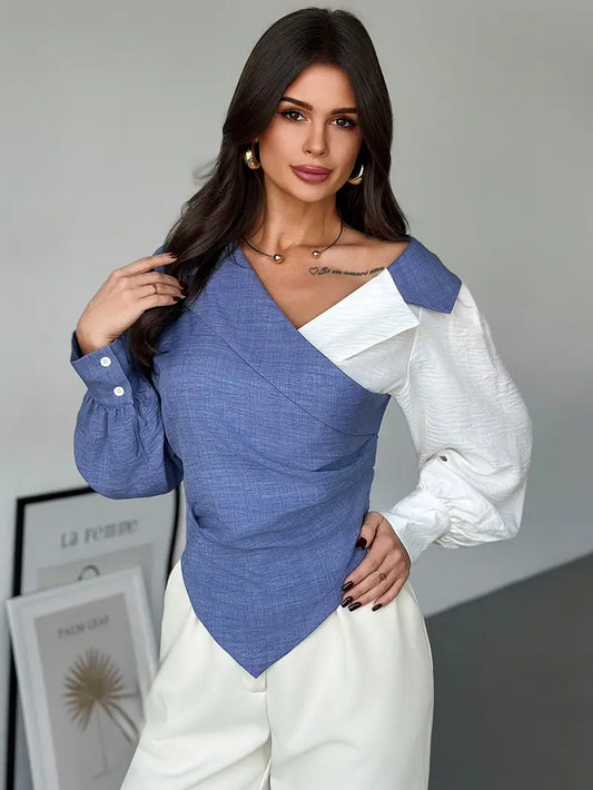 Hella – Trendy asymmetrische blouse met lange mouwen
