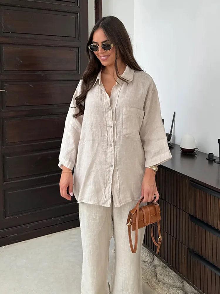 Aylin Linnen Set | Dames Set met Blouse en Broek in Luchtig Linnen