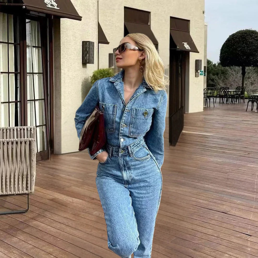 Odalia Denim Jumpsuit | Dames jumpsuit met rechte pasvorm en comfortabele stretch