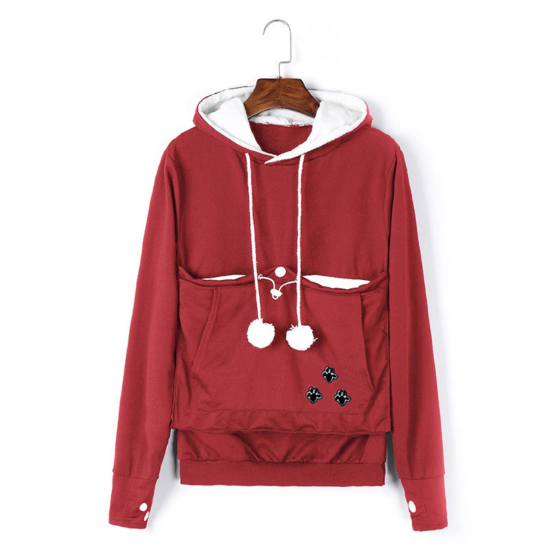 Unisex Oversized Hoodie met Kangoeroezak – Draagbuidel voor Kat of Kleine Hond, Casual Loungewear voor Thuis en Winter