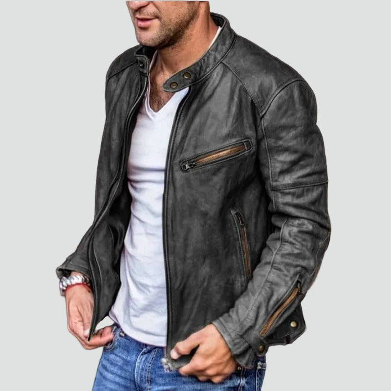 Heren Slim Fit Jas – Met Rits en Opstaande Kraag, Geschikt voor Biker en Casual Gebruik