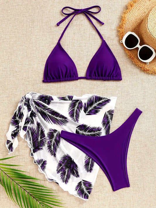 Paarse Bikini Set met Sarong voor de Zomer