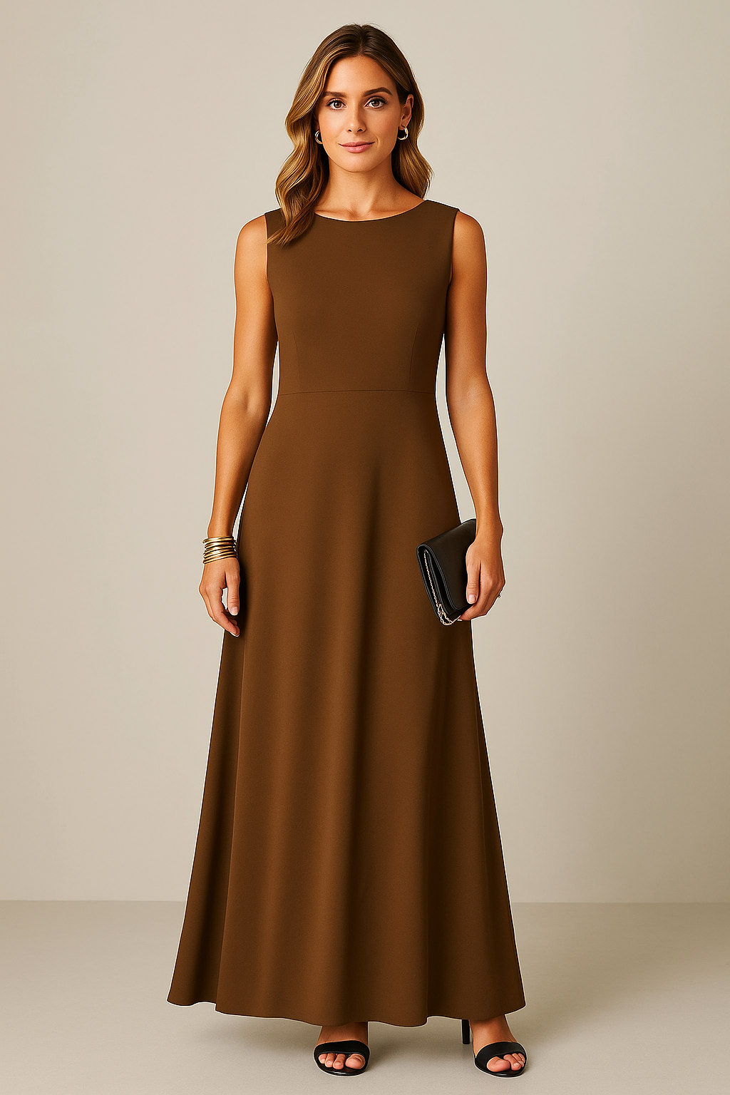 Nanda | Dames Mouwloze Jurk – Halflang – Relaxte Pasvorm – Luxe Ademend Materiaal