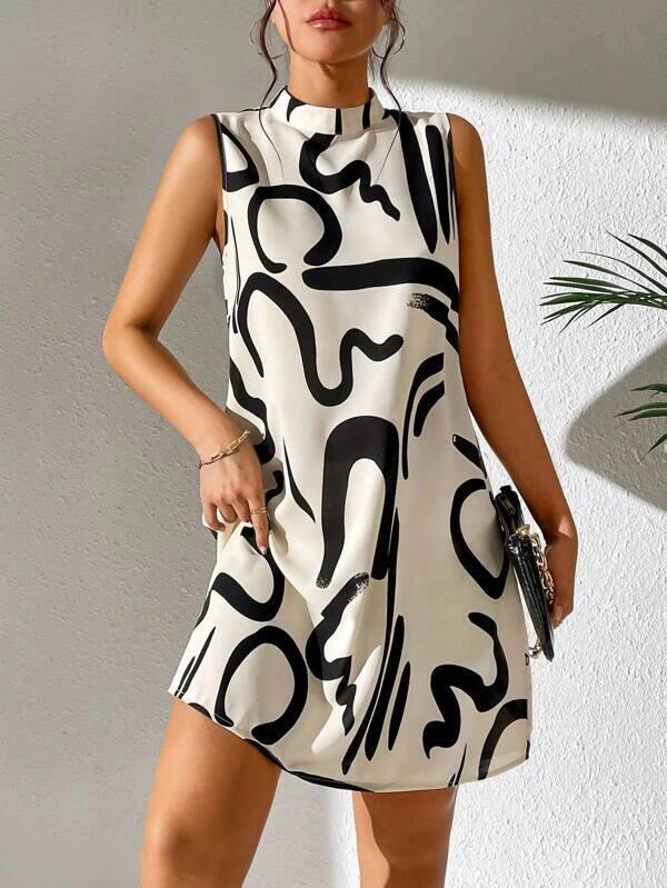 Desiree | Chokerhals Jurk met Abstracte Print – Comfortabel en Trendy