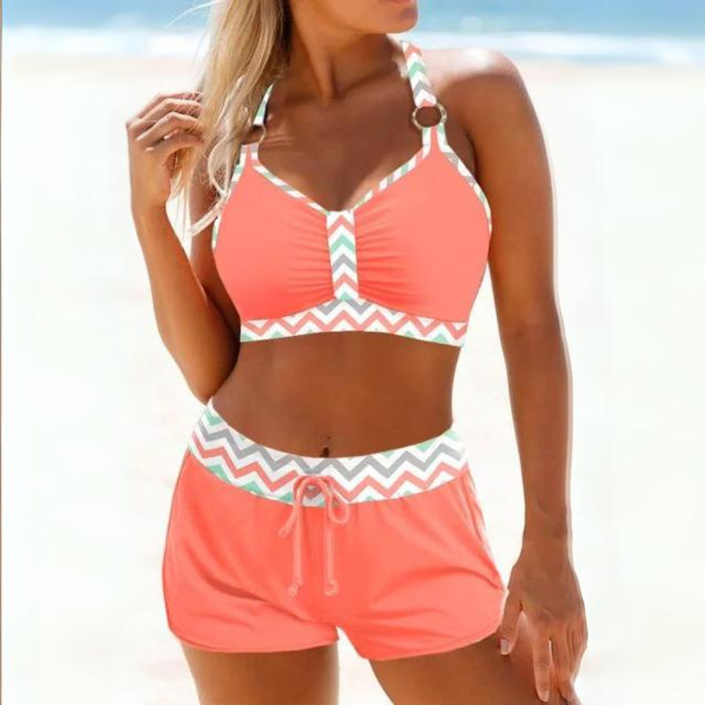 Dames High-Waisted Bikini Set – Met Shorts, Geschikt voor Zomer en Strandgebruik