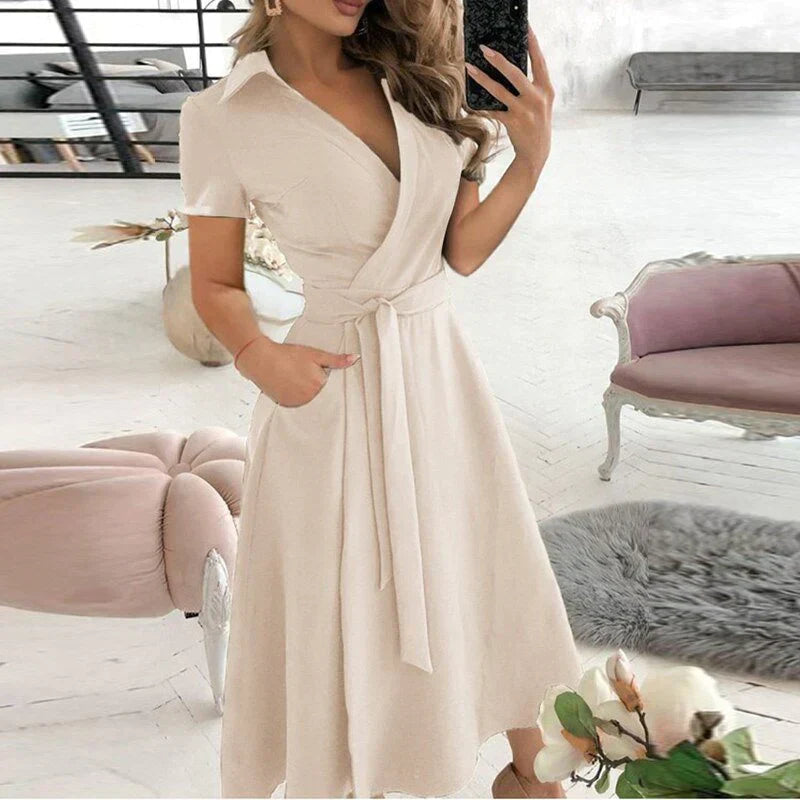 Lange Wikkeljurk voor Dames met Bindceintuur | Elegante Pasvorm voor Casual & Formele Gelegenheden