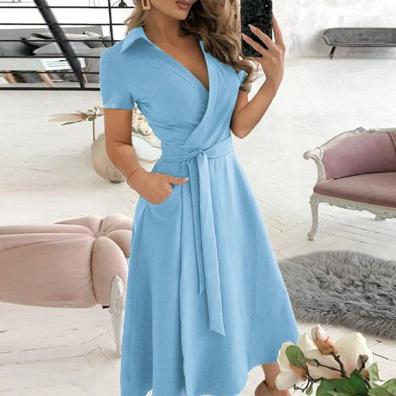 Lange Wikkeljurk voor Dames met Bindceintuur | Elegante Pasvorm voor Casual & Formele Gelegenheden