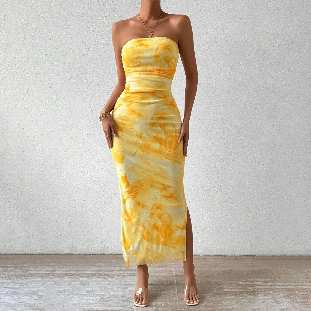 Neeltje | Dames Strapless Maxi Jurk – Slim Fit – Mesh – Zijsplit