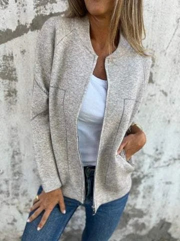 Dames gebreid jack | Wolmix met relaxed fit, ritssluiting en zijzakken