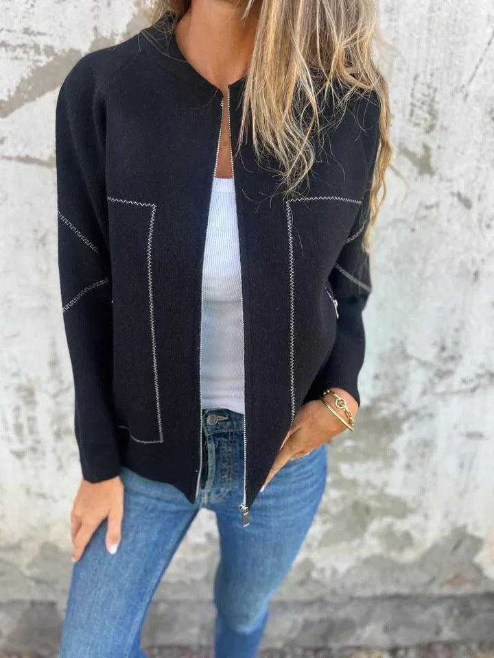 Dames gebreid jack | Wolmix met relaxed fit, ritssluiting en zijzakken