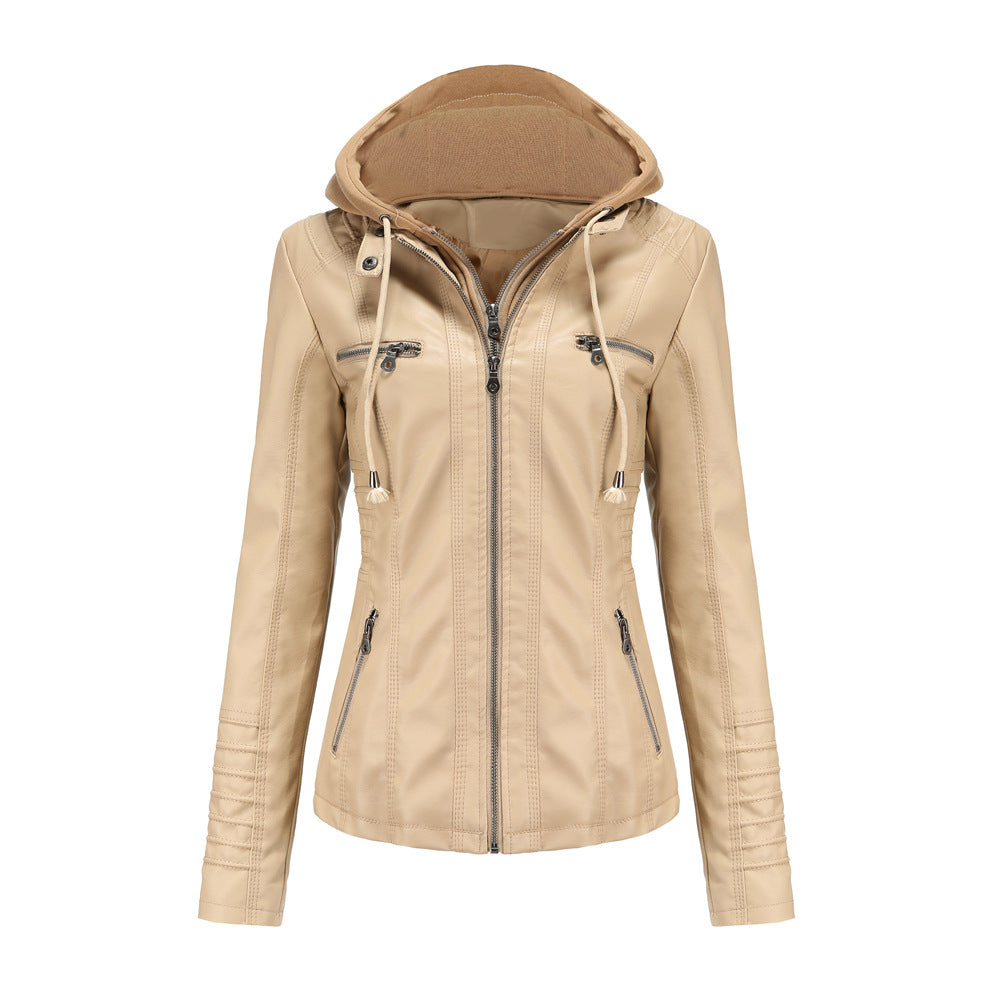 Dames Leren Jas | Stijlvolle Jacket met Capuchon en Comfortabele Pasvorm