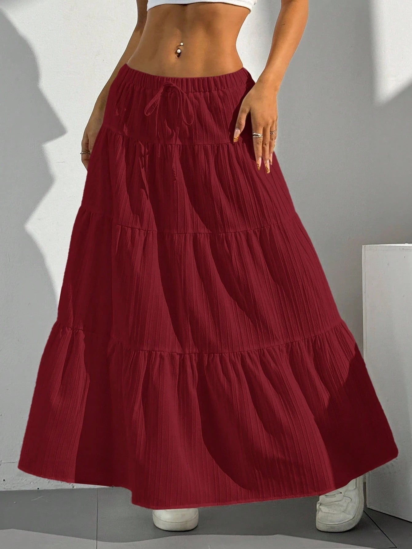 Brechje | Dames Maxi Rok – A-lijn Pasvorm, Gelaagde Ruffles, Trekkoord Taille