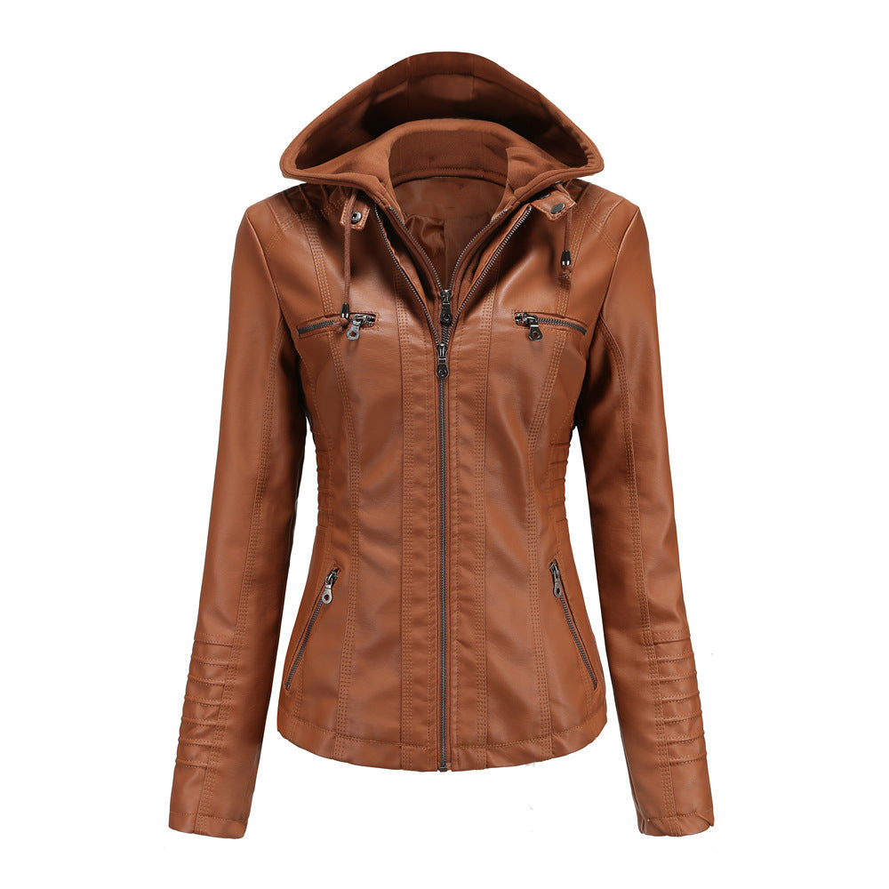 Dames Leren Jas | Stijlvolle Jacket met Capuchon en Comfortabele Pasvorm