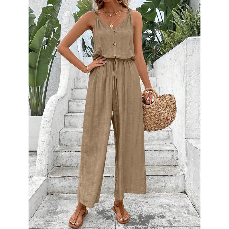 Casper | Dames Jumpsuit – Relaxte Pasvorm, Mouwloos, Wijde Pijp
