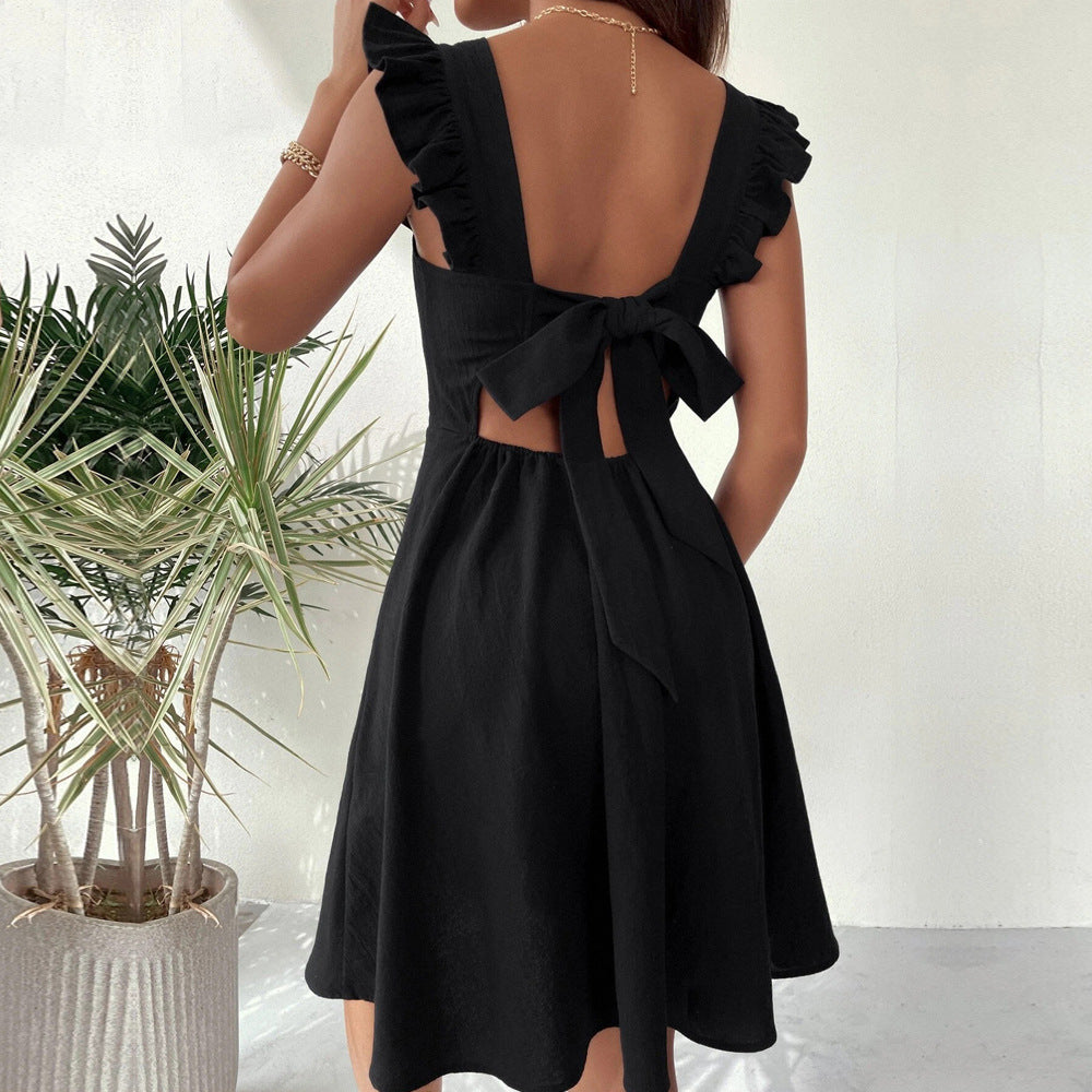 Debora | Dames Mini Jurk - Fit en Flare met Ruches Bandjes en Ademend Materiaal