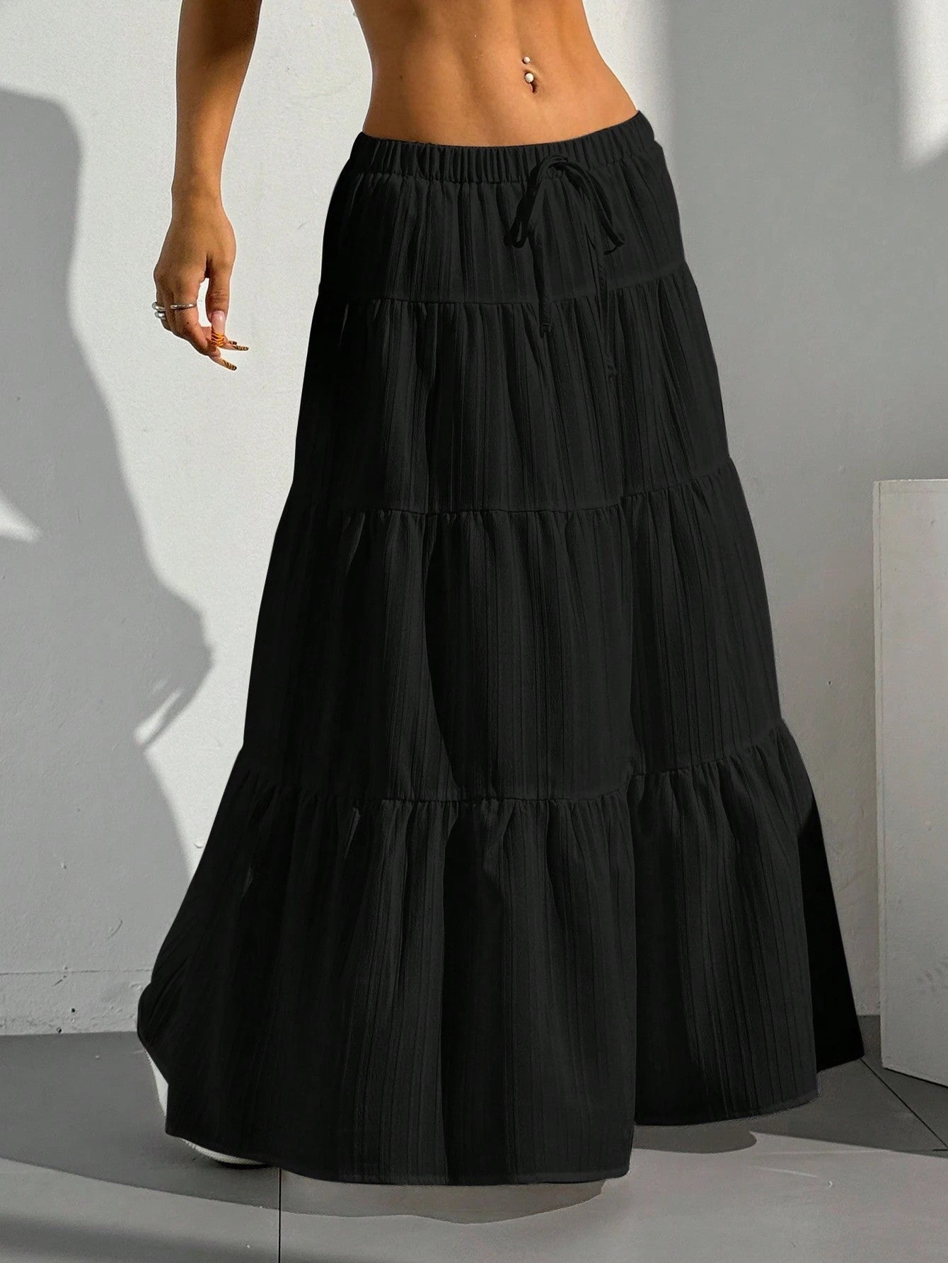 Brechje | Dames Maxi Rok – A-lijn Pasvorm, Gelaagde Ruffles, Trekkoord Taille
