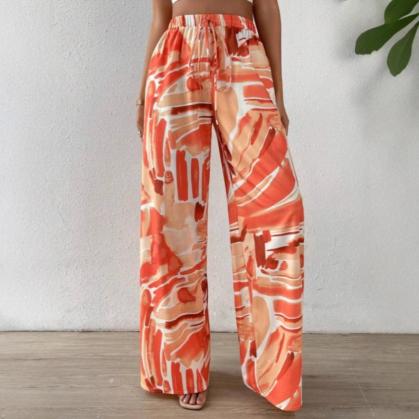 Eelma | Dames Broek – Wijde Pijpen, Hoge Taille, Abstracte Print, Ademend Materiaal