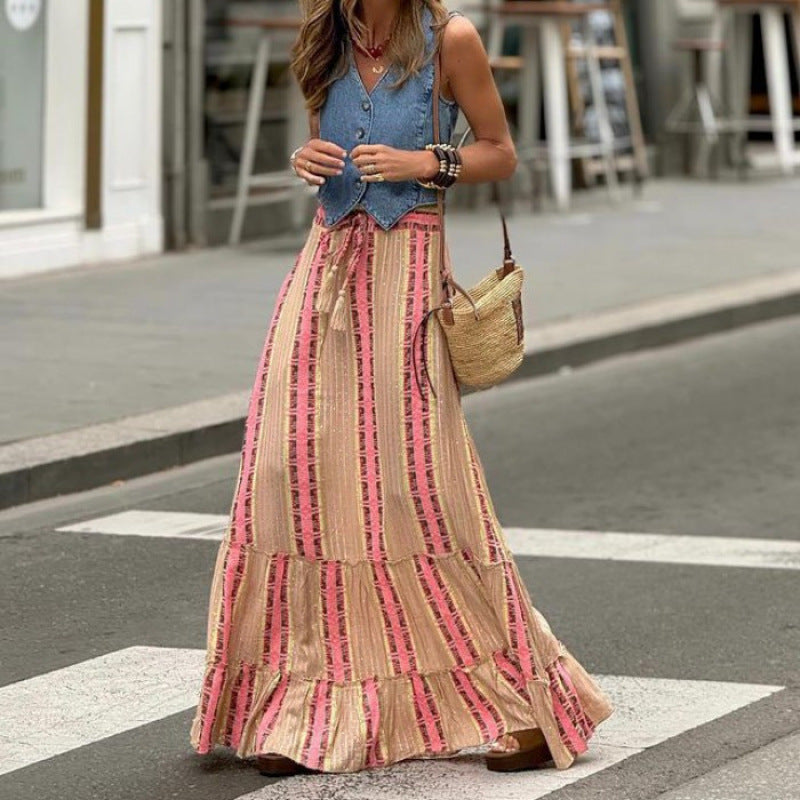 Boudine | Dames Maxi Rok – Losvallend Model met Laagjeszoom en Ademend Natuurlijk Textiel