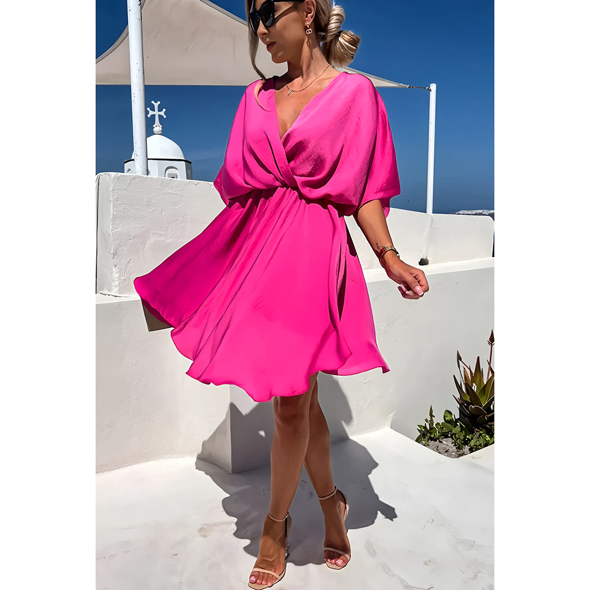 Camiel | Dames Jurk – Relaxed Fit met Asymmetrische Zoom en Batwing Mouwen