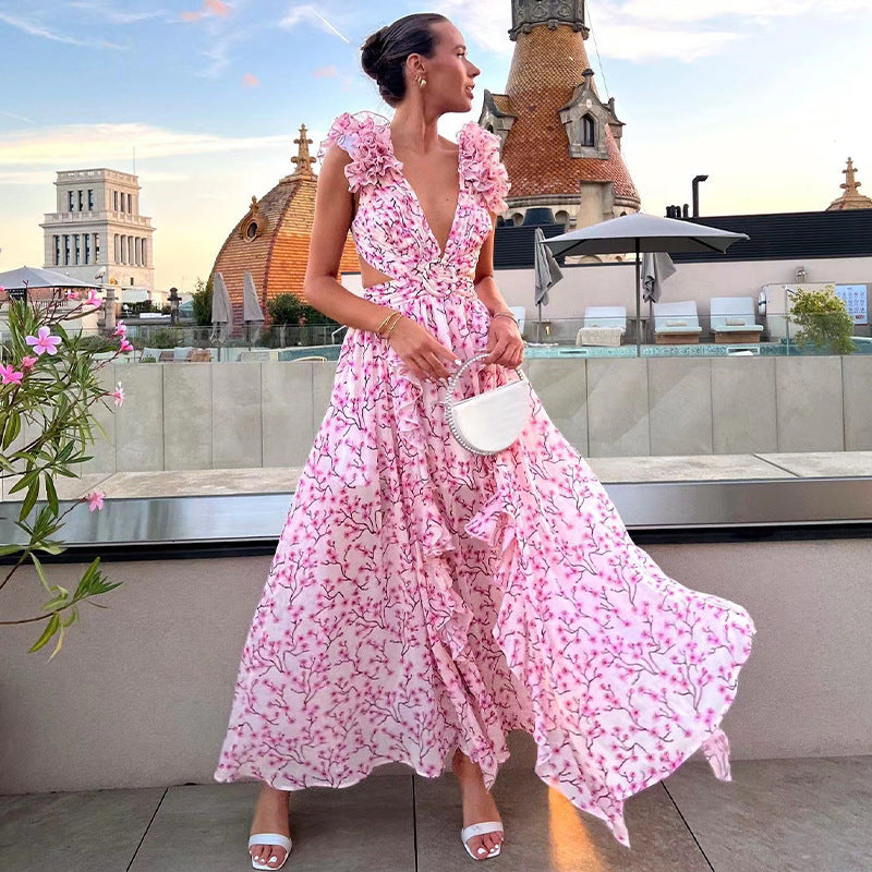 Zomerjurk Dames – Romantische Bloemenprint en Ruches voor een Zomerse Look