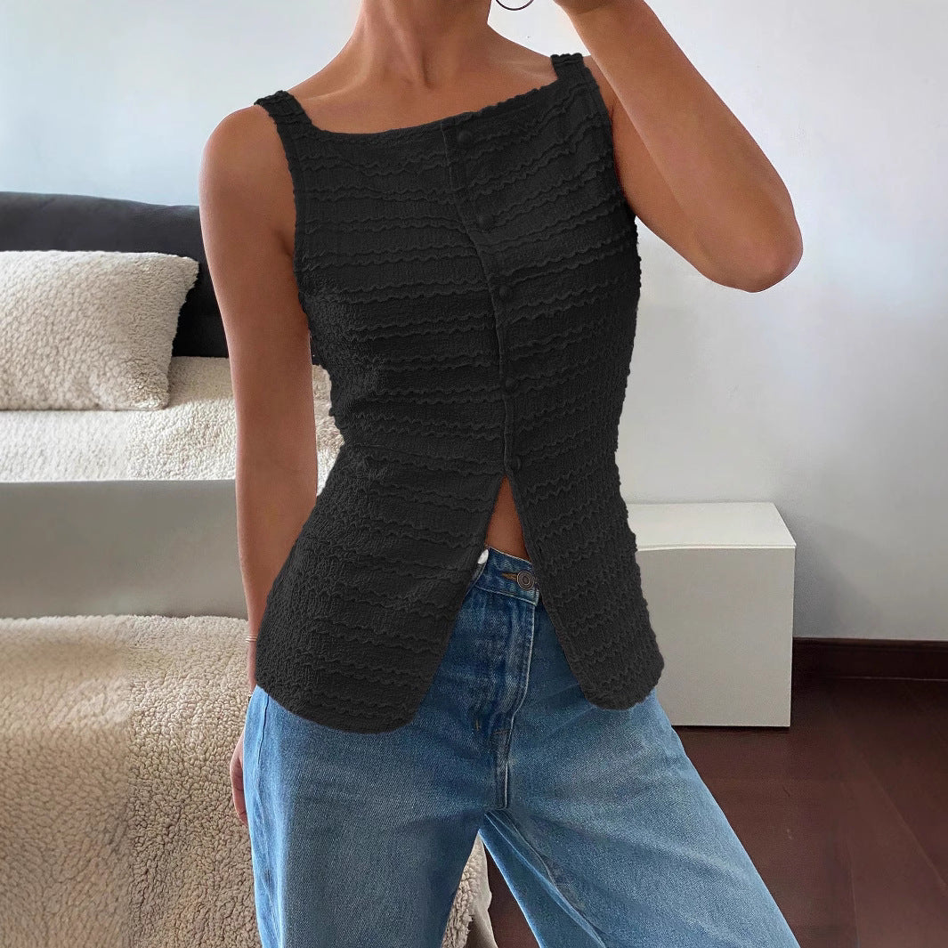 Fonsina | Dames Tanktop – Slim Fit – Ribbelstructuur – Mouwloos Design