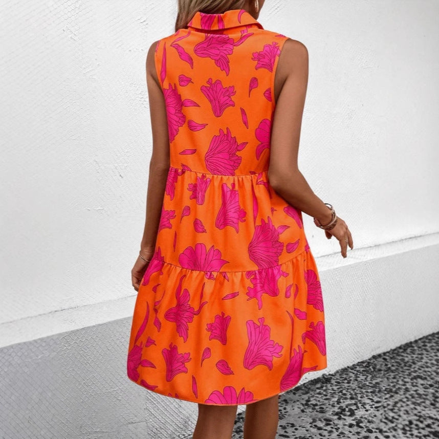 Eelzabeth | Dames Mini Jurk – A-lijn, Mouwloos, Bloemenprint, Knoopsluiting, Luchtige Stof