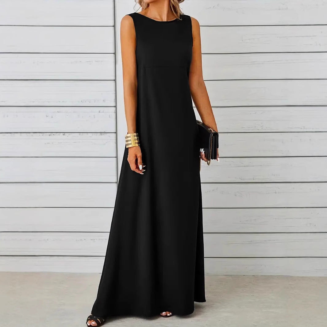 Nanda | Dames Mouwloze Jurk – Halflang – Relaxte Pasvorm – Luxe Ademend Materiaal