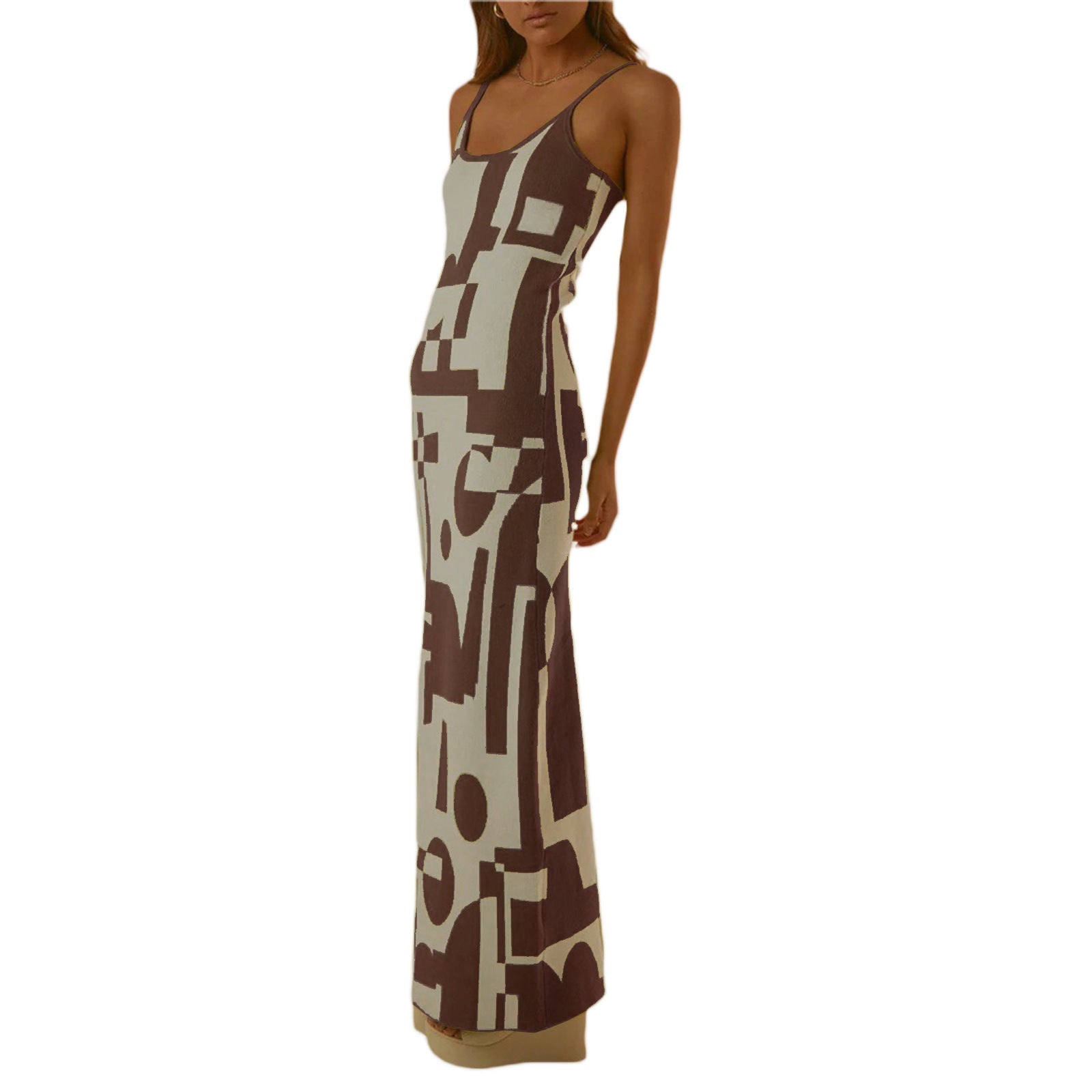 Beatrix | Dames Maxi Jurk – Bodycon Pasvorm, Spaghettibandjes, Abstracte Print