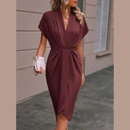 Muriel - Zwarte Midi-Wikkeljurk | Tijdloze Elegantie en Comfort