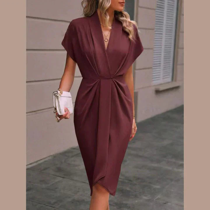 Muriel - Zwarte Midi-Wikkeljurk | Tijdloze Elegantie en Comfort