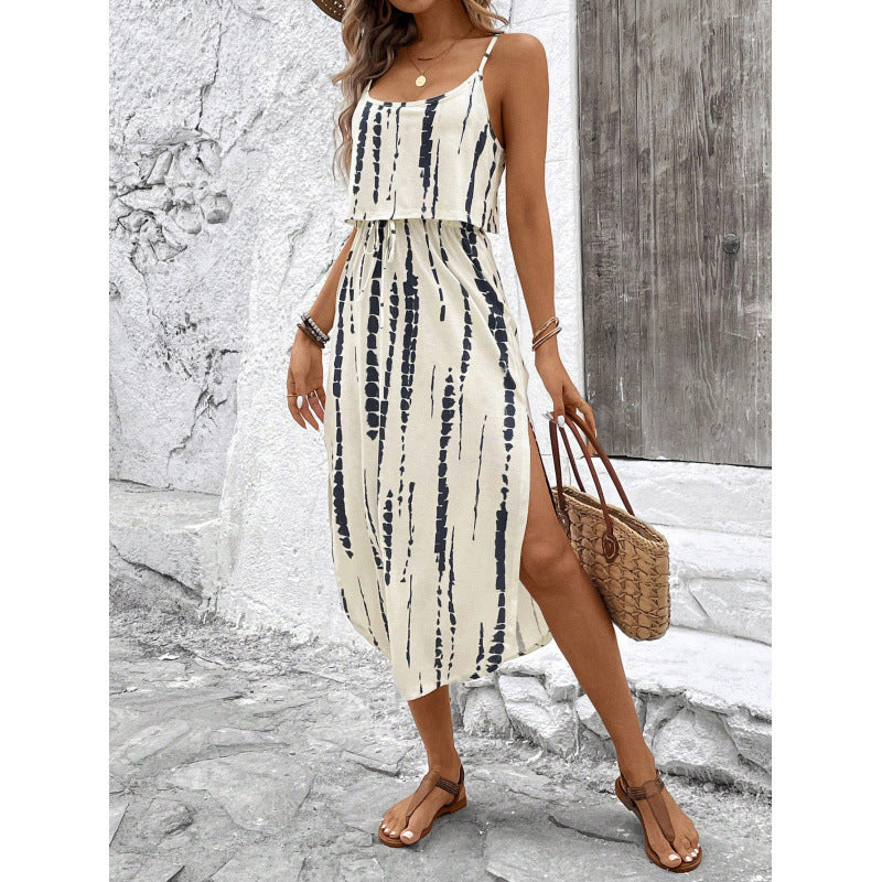 Birgit | Dames Midi Zomerjurk – Mouwloos, Relaxte Pasvorm met Hoge Split en Ademend Design