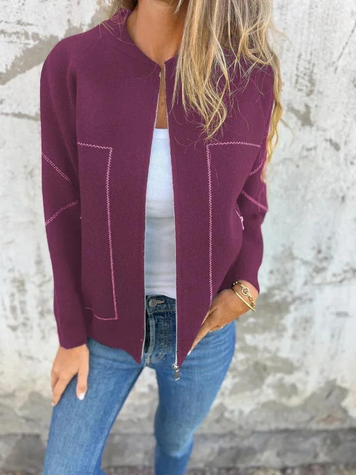 Dames gebreid jack | Wolmix met relaxed fit, ritssluiting en zijzakken