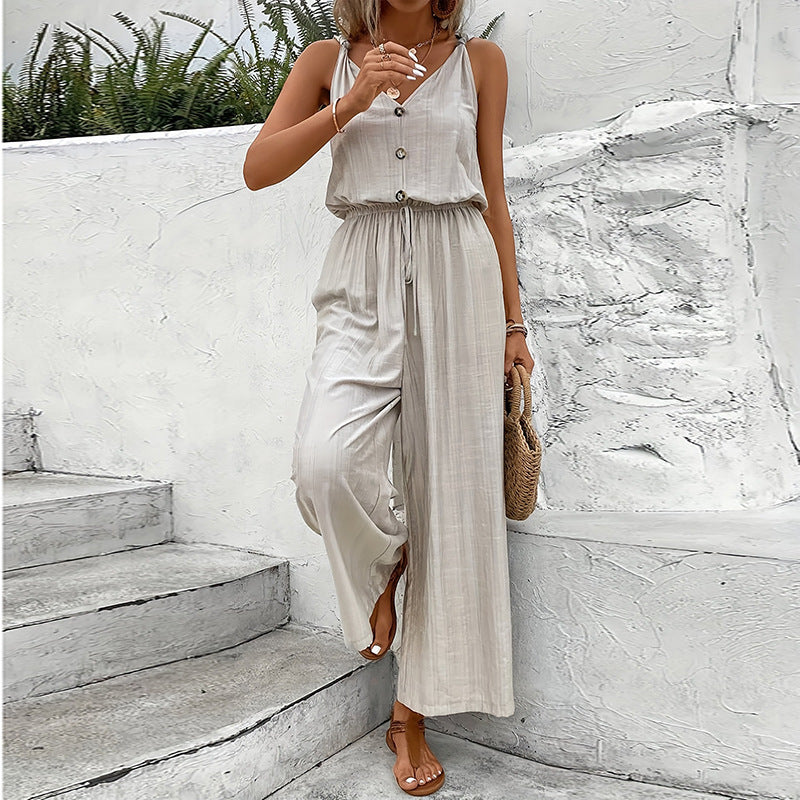 Casper | Dames Jumpsuit – Relaxte Pasvorm, Mouwloos, Wijde Pijp