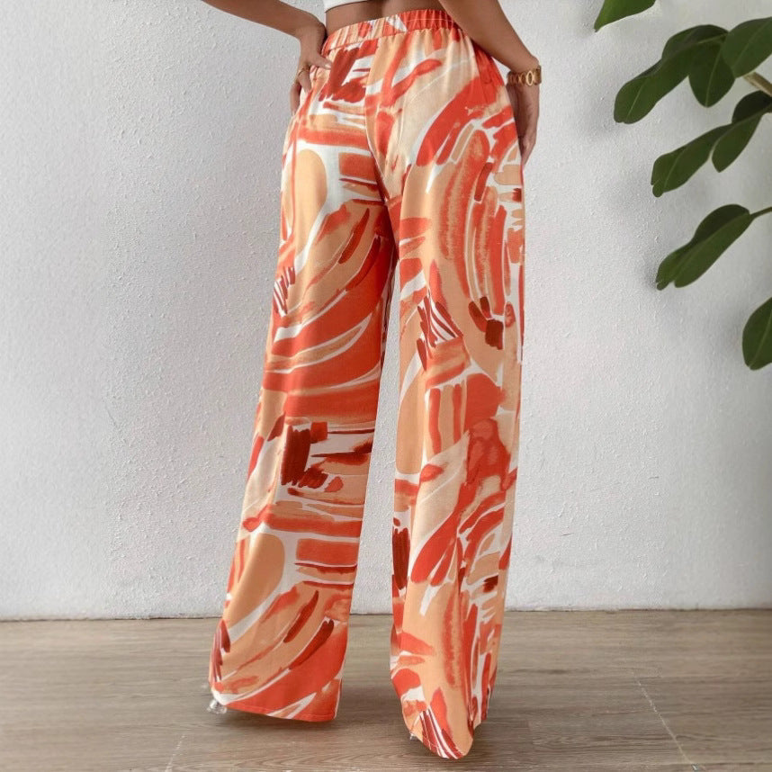 Eelma | Dames Broek – Wijde Pijpen, Hoge Taille, Abstracte Print, Ademend Materiaal