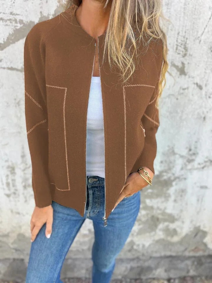 Dames gebreid jack | Wolmix met relaxed fit, ritssluiting en zijzakken