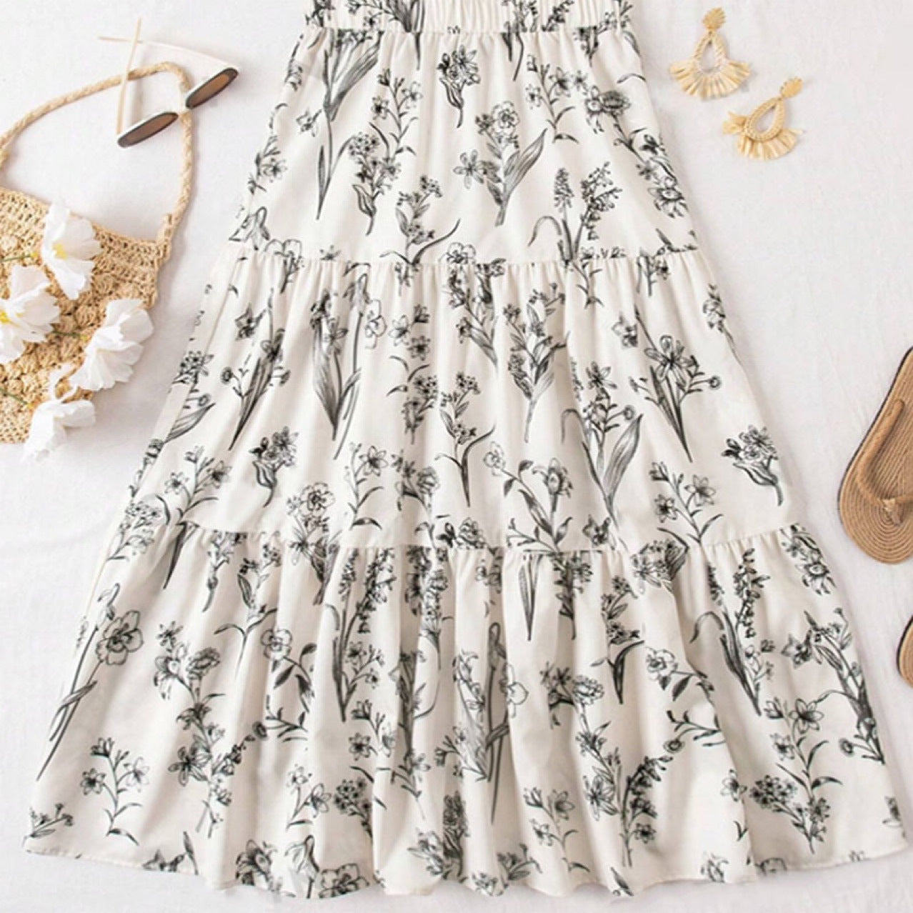 Femmy | Dames Midi Rok – Bloemenprint – Elastische Taille – Luchtige Laagjes