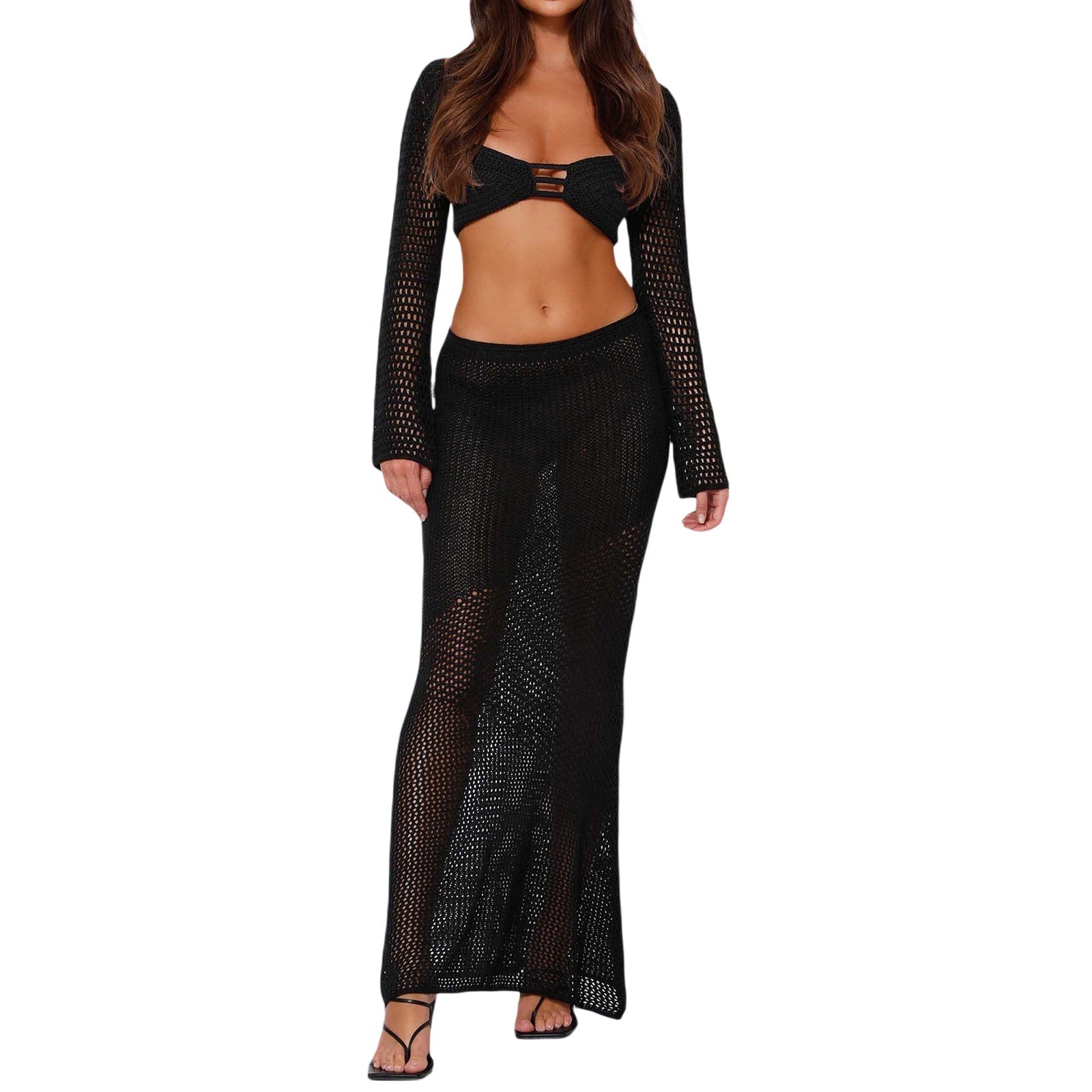 Bibi | Dames Set van Gebreide Rok en Crop Top – Slim Fit, Ademend Opengeweven Design