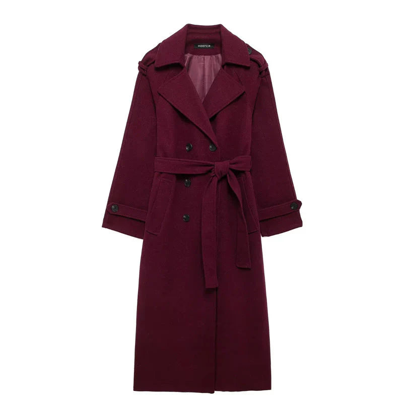 Burgundy damesmantel | Oversized jas van wolblend met tijdloze elegantie